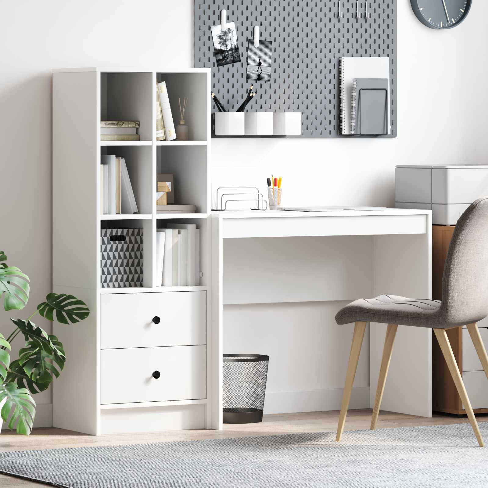 Bureau met lade met plank met opslag 2 pcs Wit