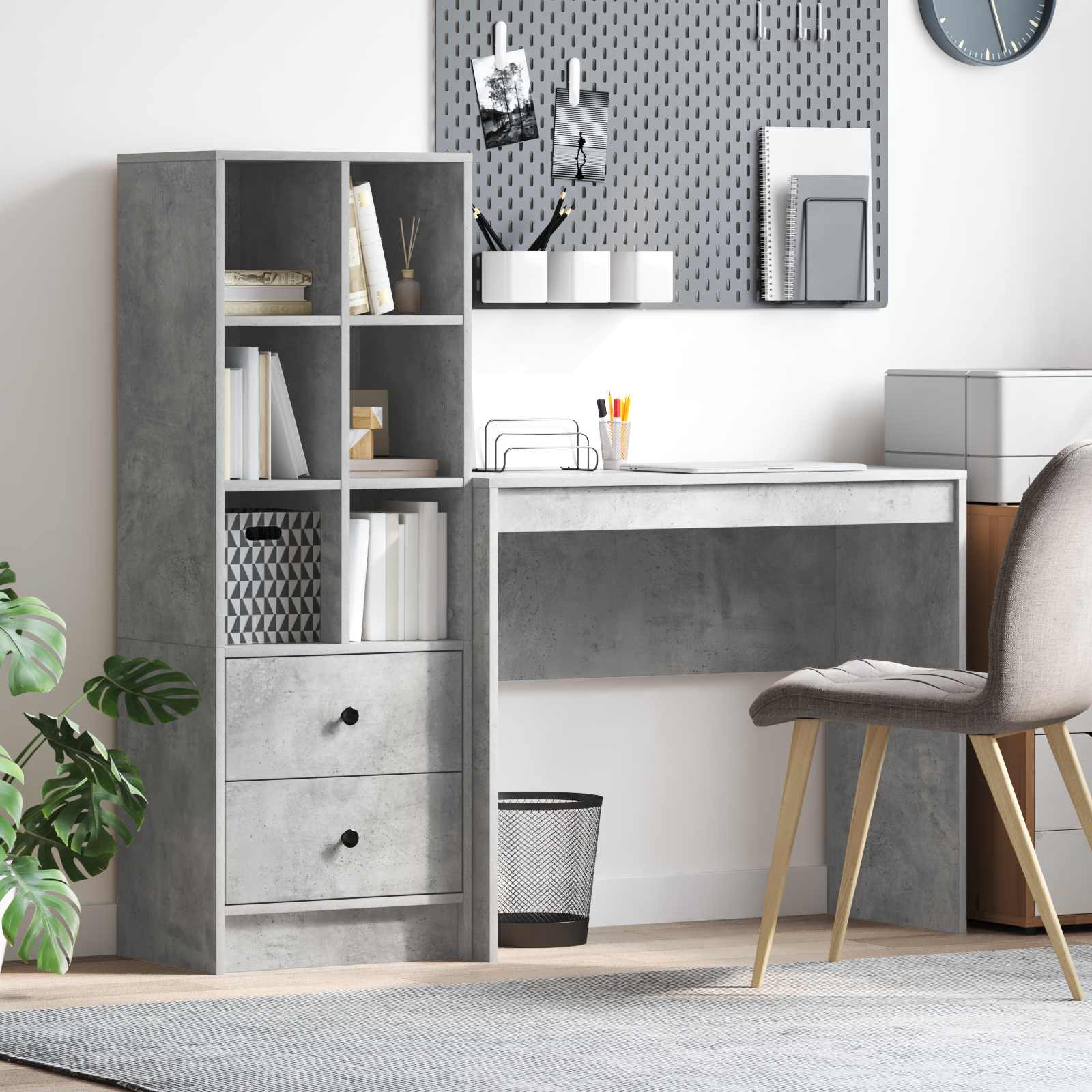 Bureau met lade met plank met opslag 2 pcs Beton Grijs