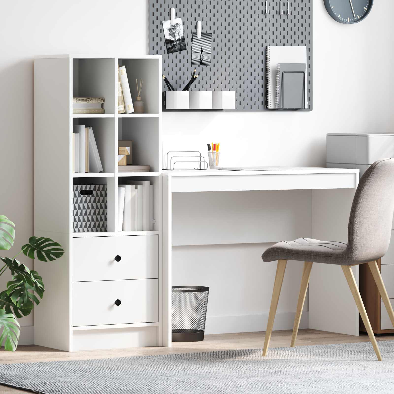 Bureau met lade met plank met opslag 2 pcs Wit