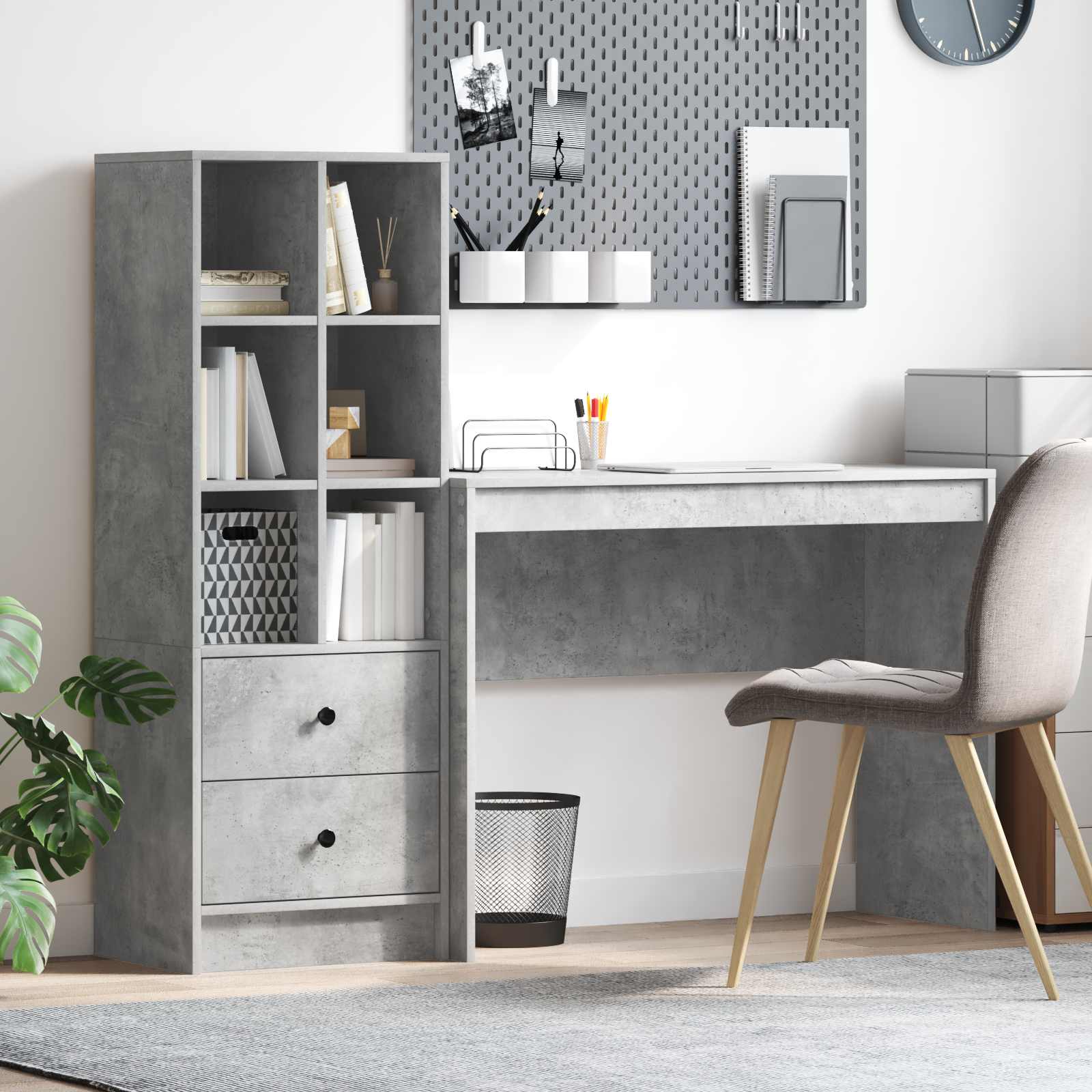 Bureau met lade met plank met opslag 2 pcs Beton Grijs
