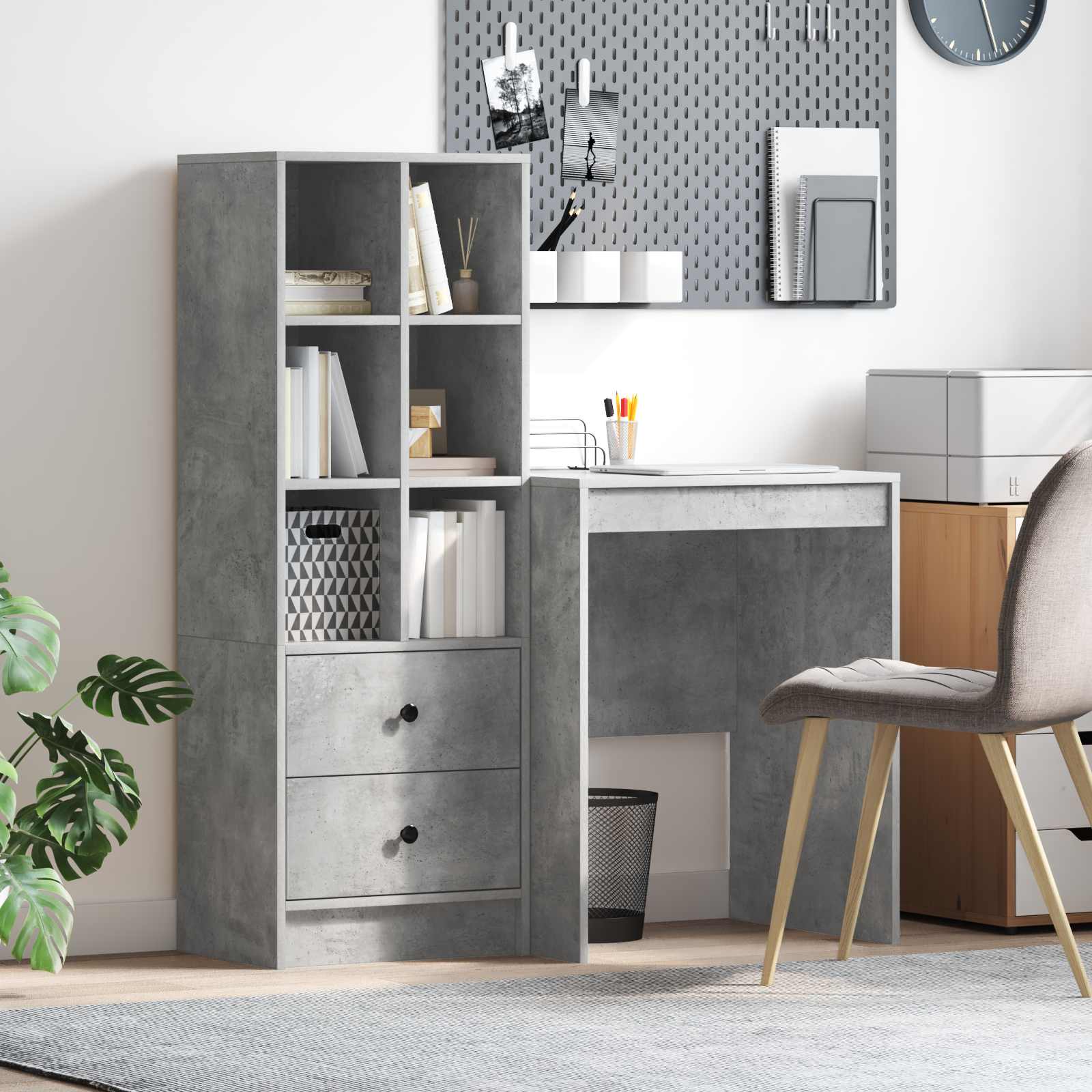 Bureau met lade met plank met opslag 2 pcs Beton Grijs
