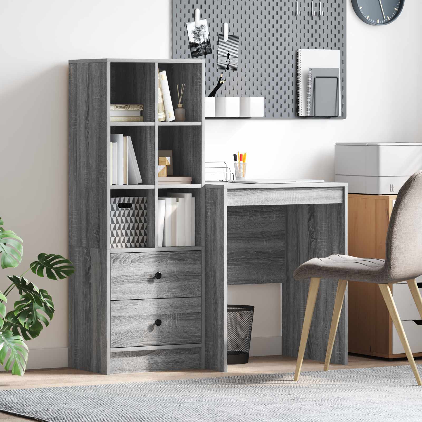 Bureau met lade met plank met opslag 2 pcs Grijs Sonoma