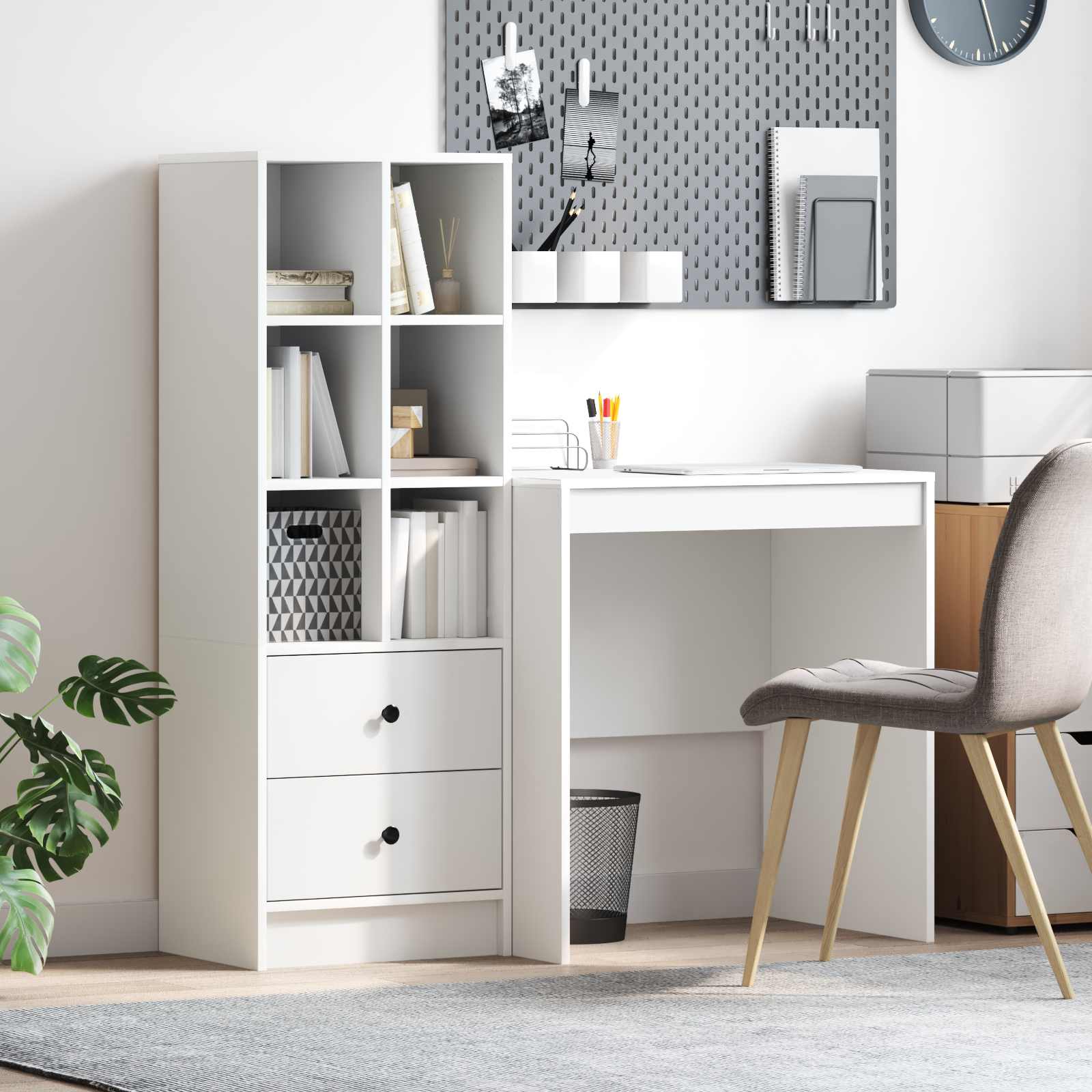 Bureau met lade met plank met opslag 2 pcs Wit
