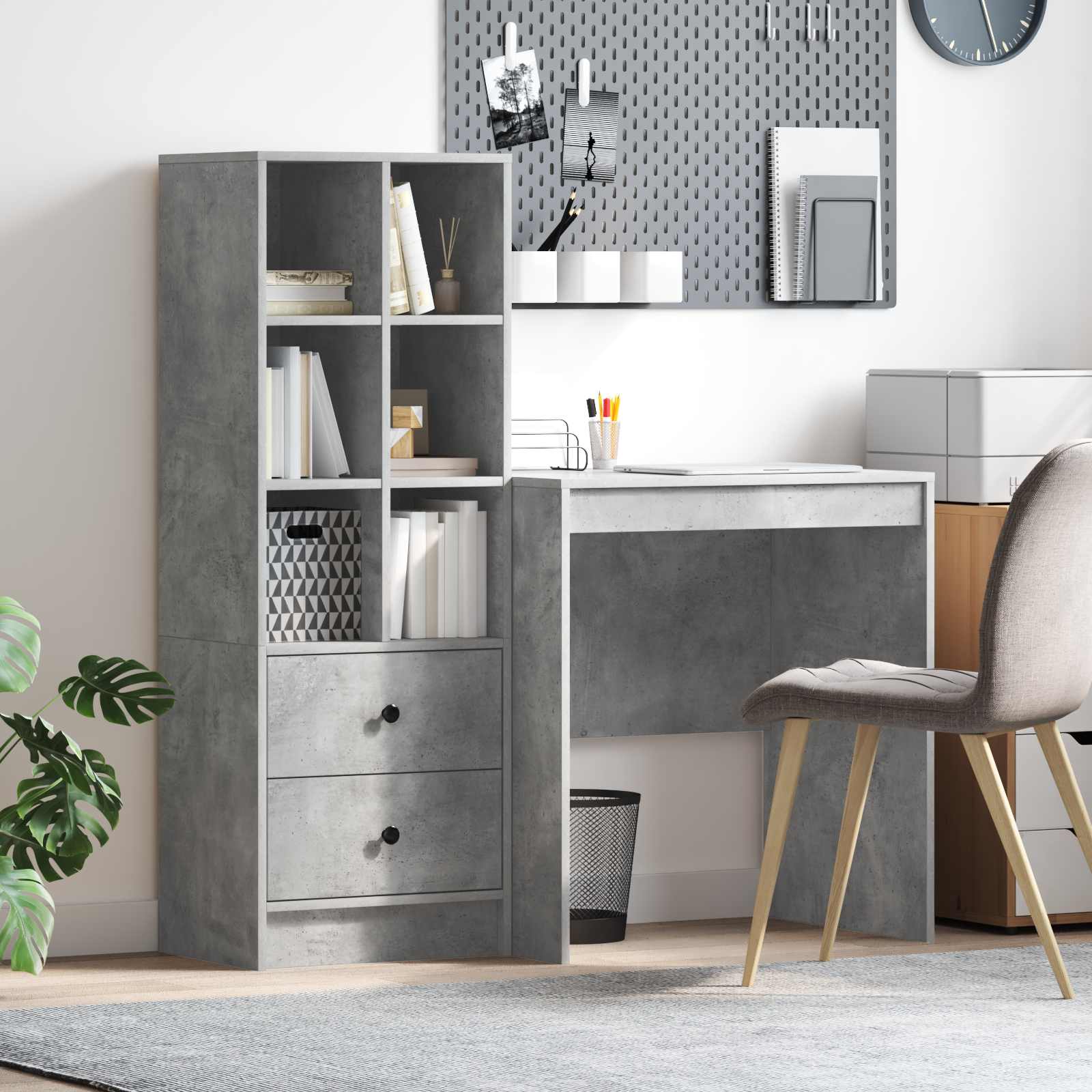 Bureau met lade met plank met opslag 2 pcs Beton Grijs