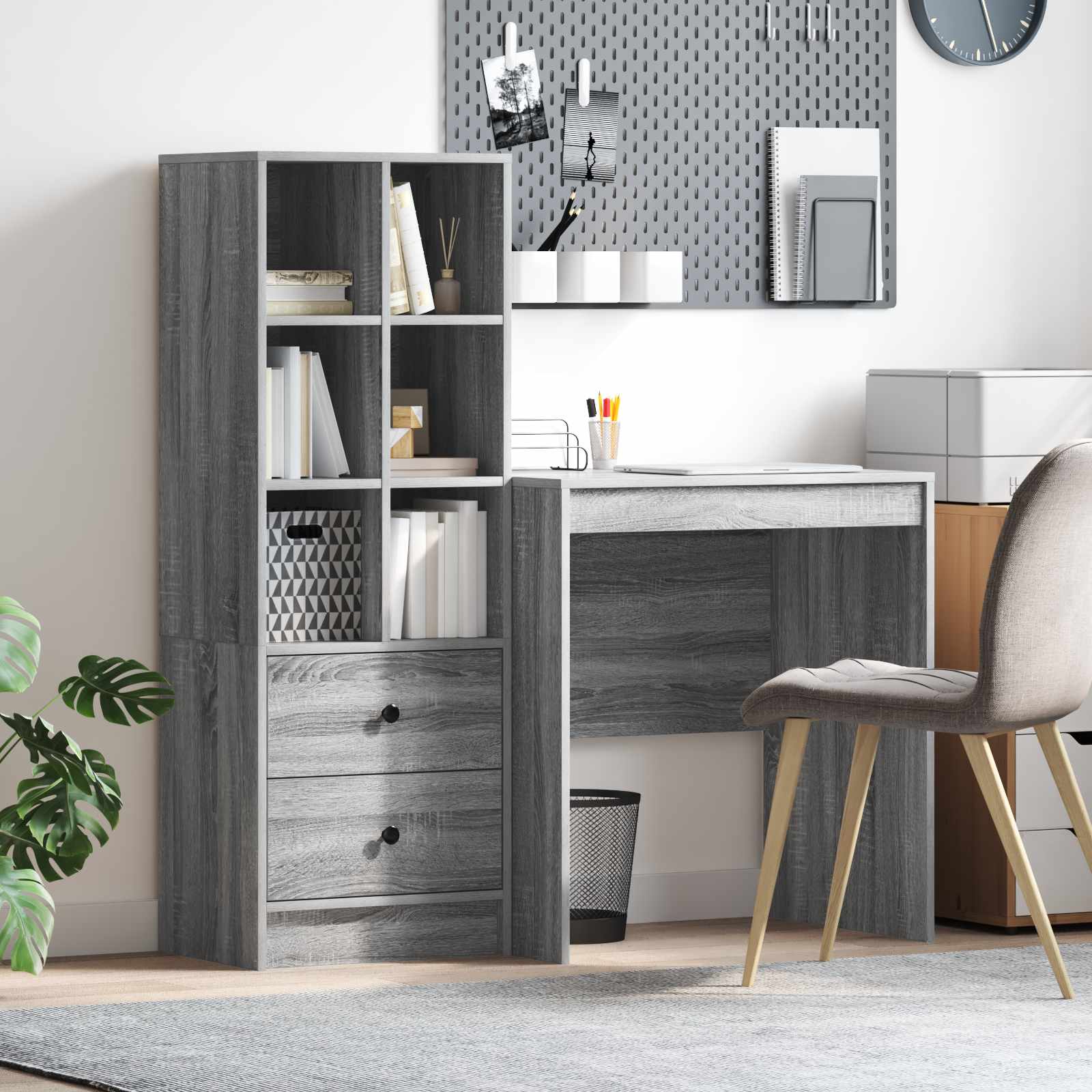 Bureau met lade met plank met opslag 2 pcs Grijs Sonoma