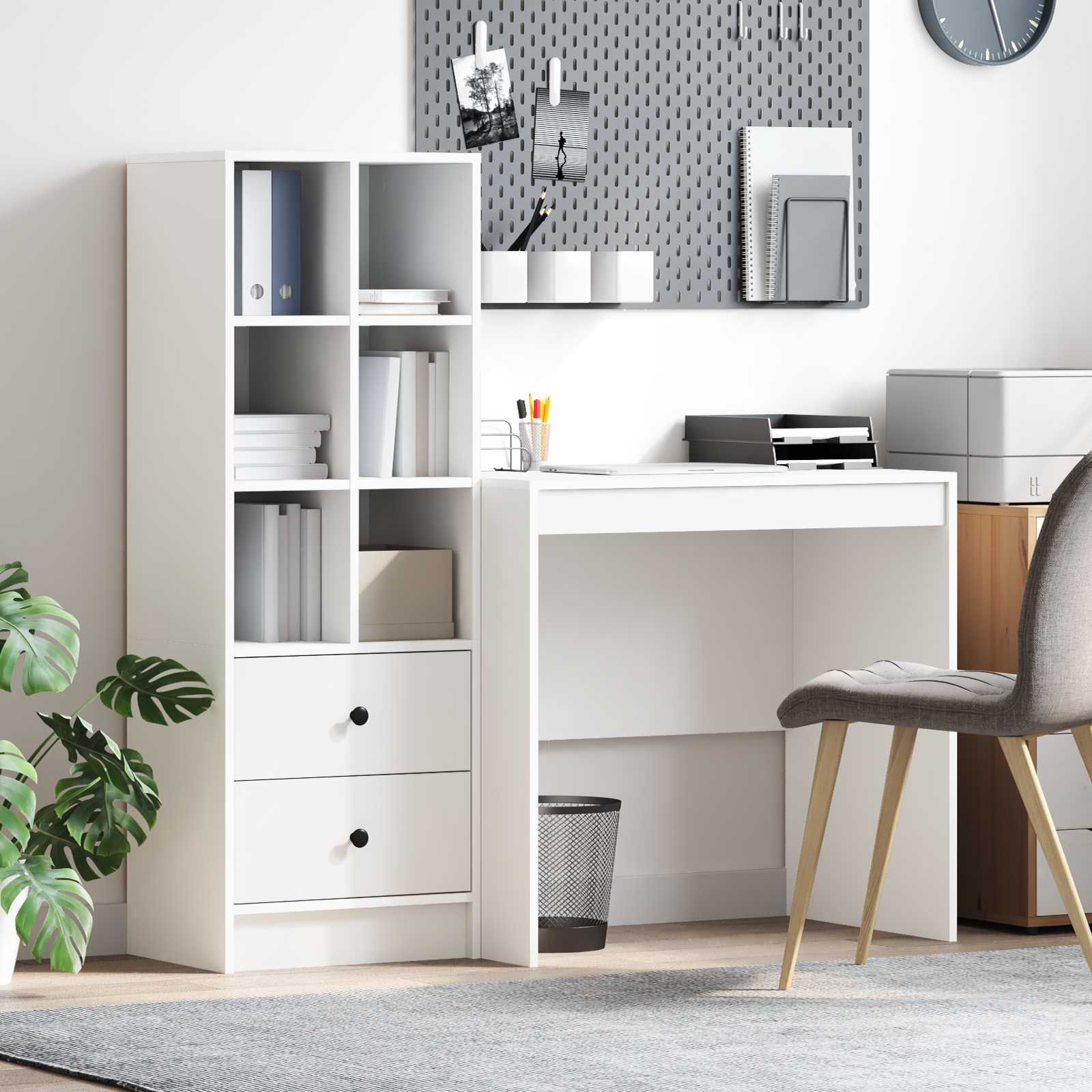 Bureau met lade met plank met opslag 2 pcs Wit