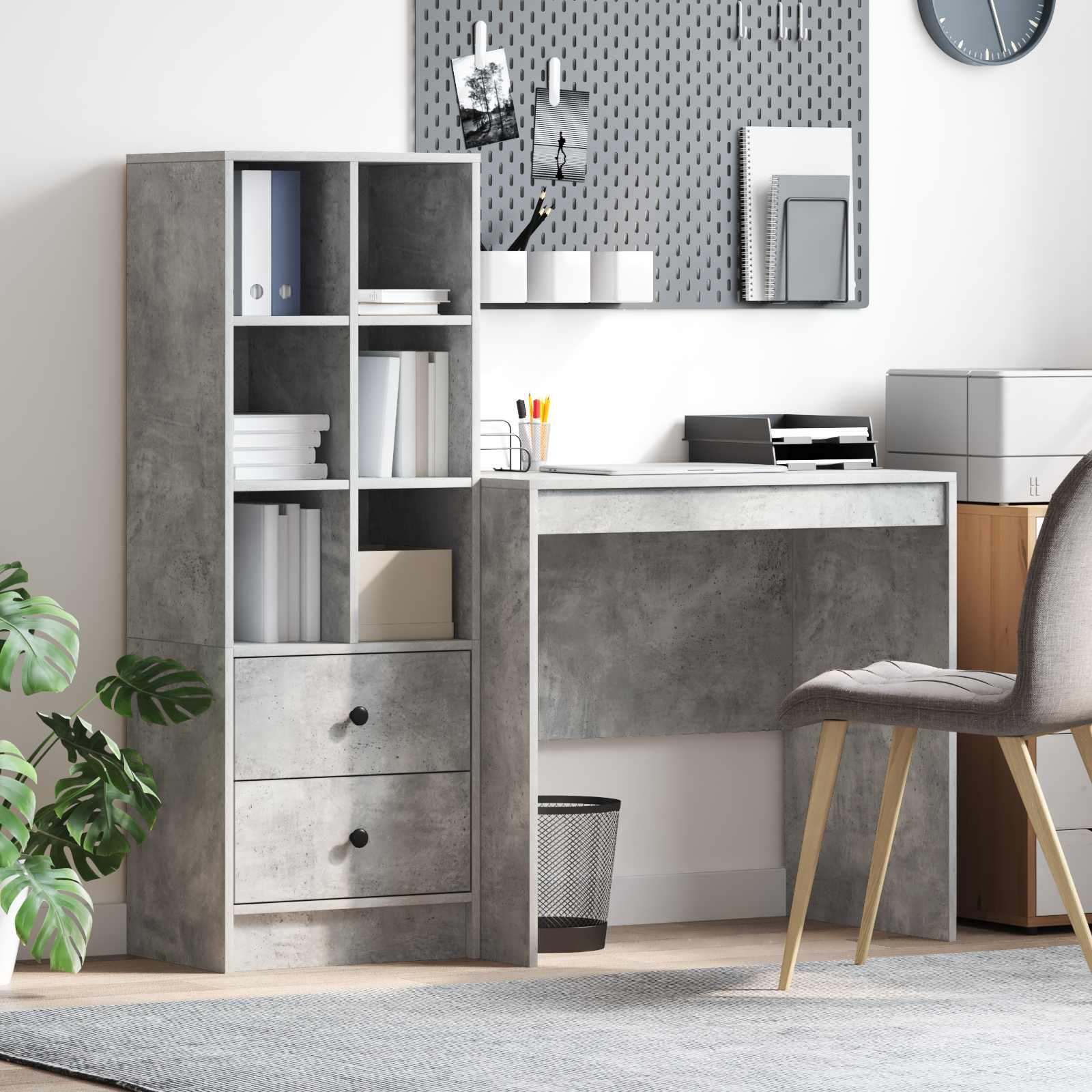 Bureau met lade met plank met opslag 2 pcs Beton Grijs