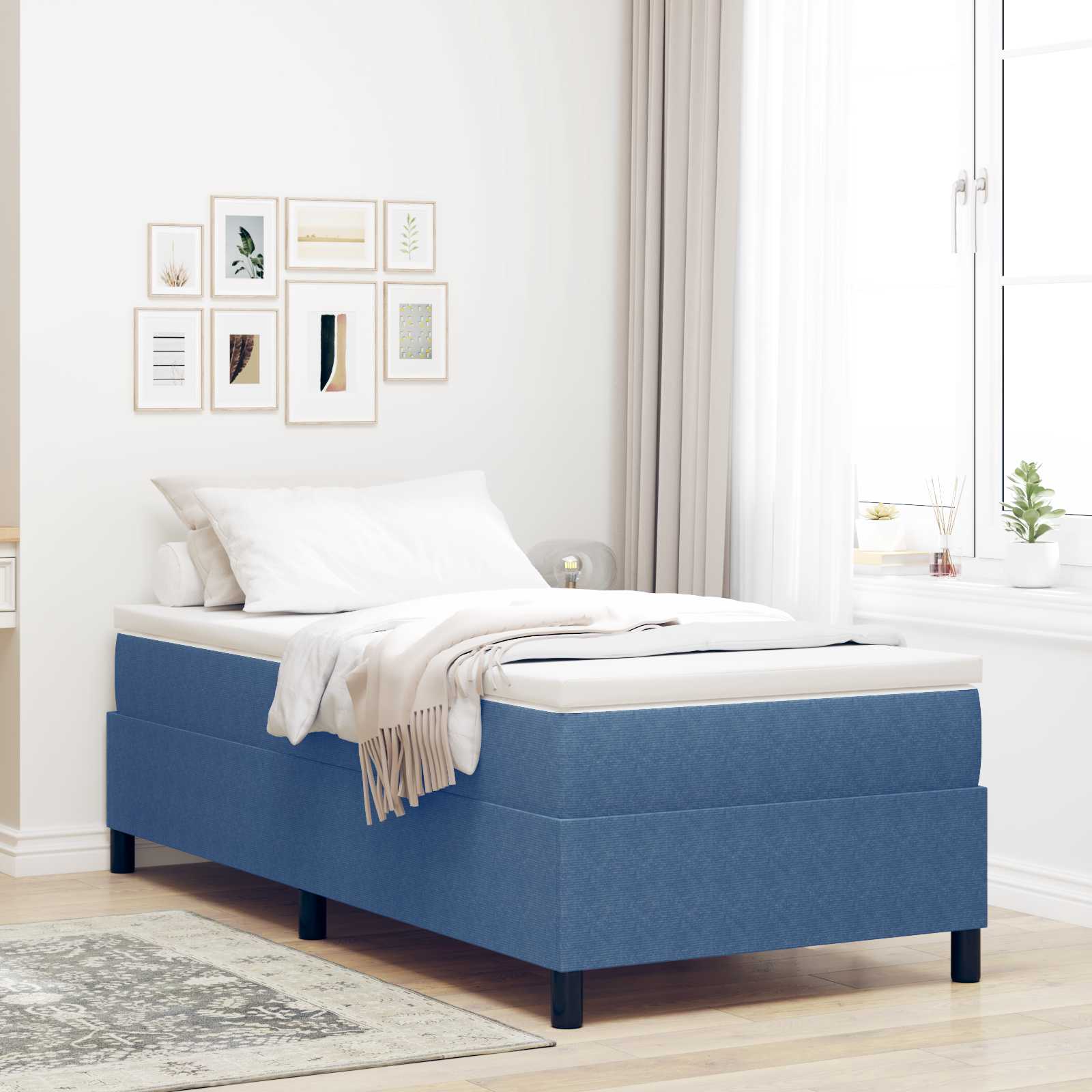 Platform bedframe Blauw 90 x 200 cm Katoen Stof – afbeelding 1