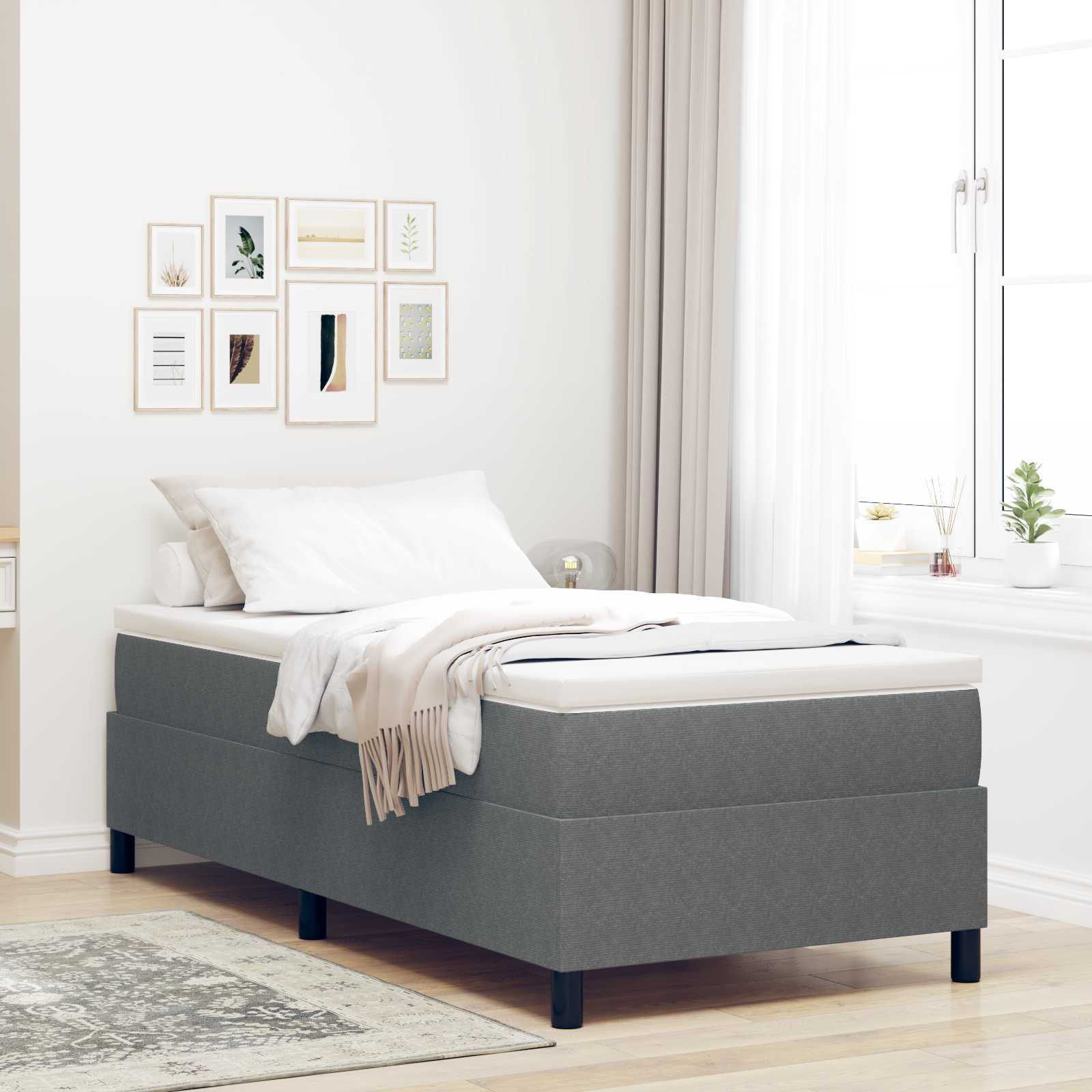 Platform bedframe Lichtgrijs 100 x 200 cm Katoen Stof – afbeelding 1