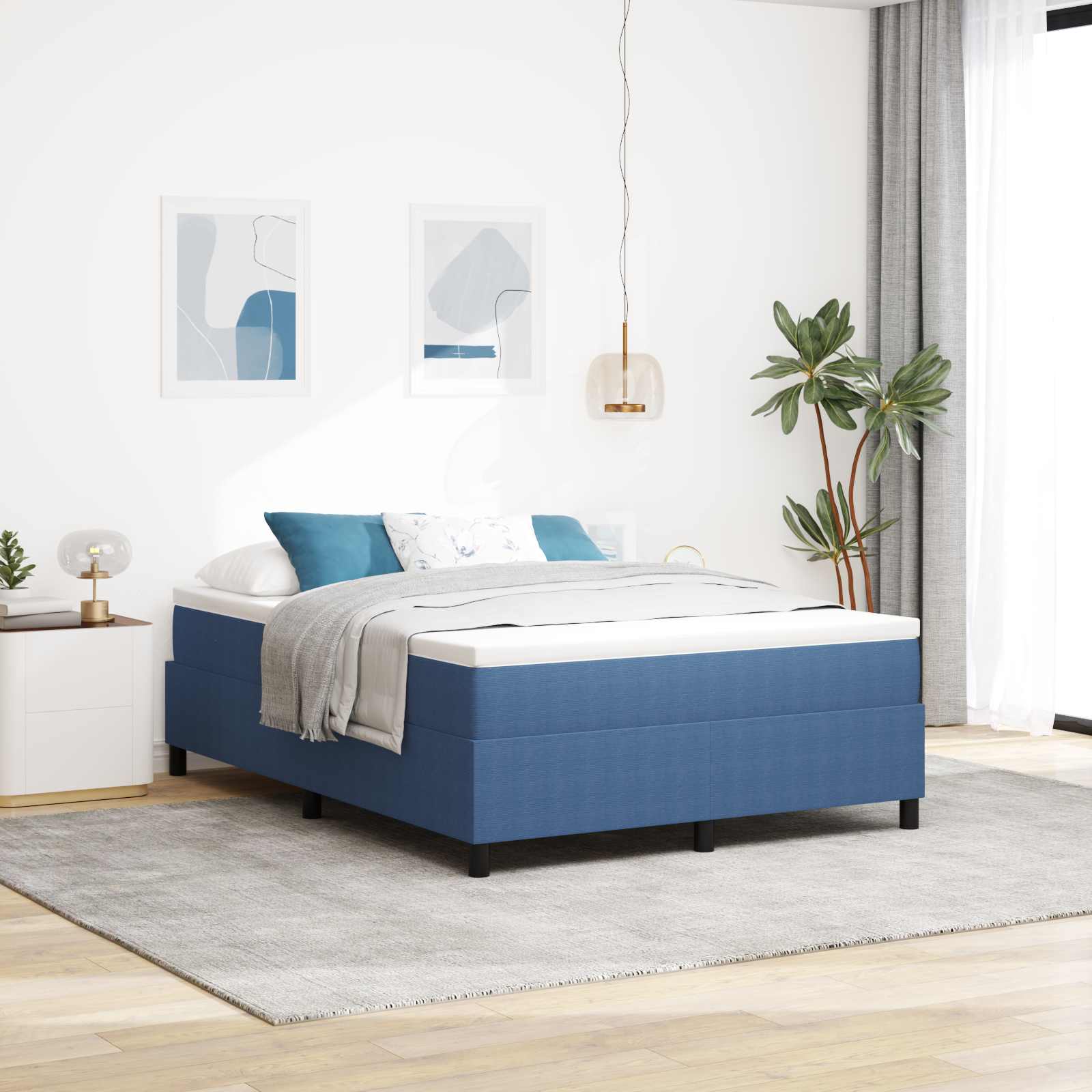Platform bedframe Blauw 140 x 200 cm Katoen Stof – afbeelding 1