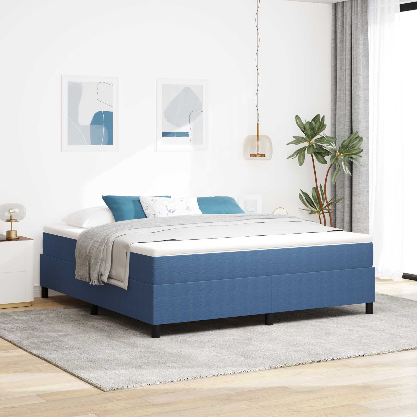 Platform bedframe Blauw 180 x 200 cm Katoen Stof – afbeelding 1