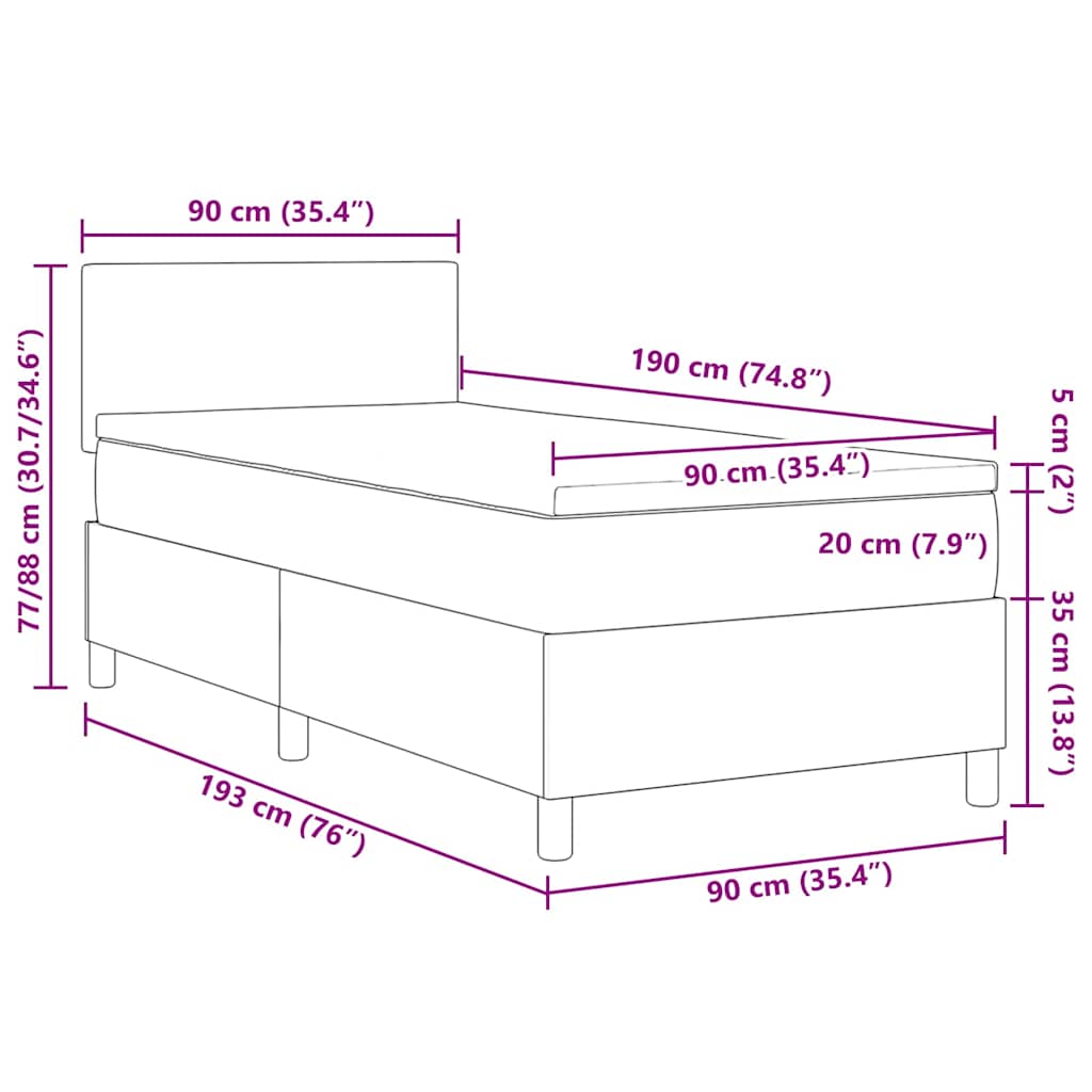 Boxspringbed Donkergrijs en Wit 90 x 190 cm Katoen Stof – afbeelding 12