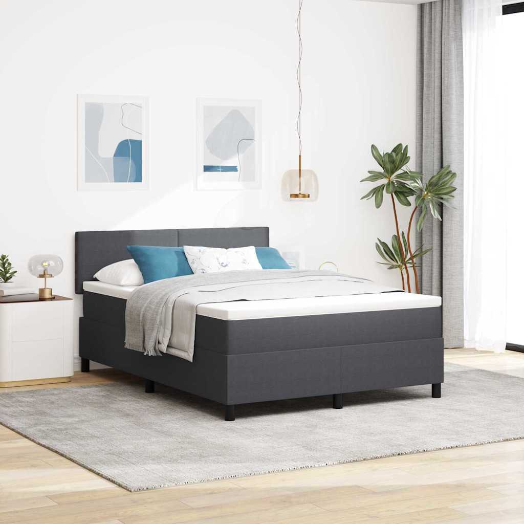 Boxspringbed Donkergrijs en Wit 140 x 190 cm Katoen Stof – afbeelding 1