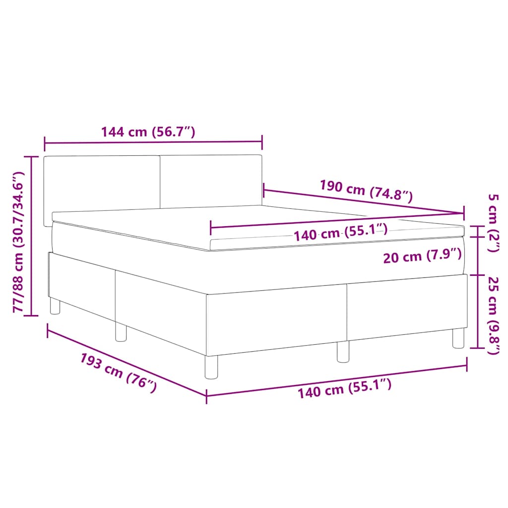 Boxspringbed Donkergrijs en Wit 140 x 190 cm Katoen Stof – afbeelding 12
