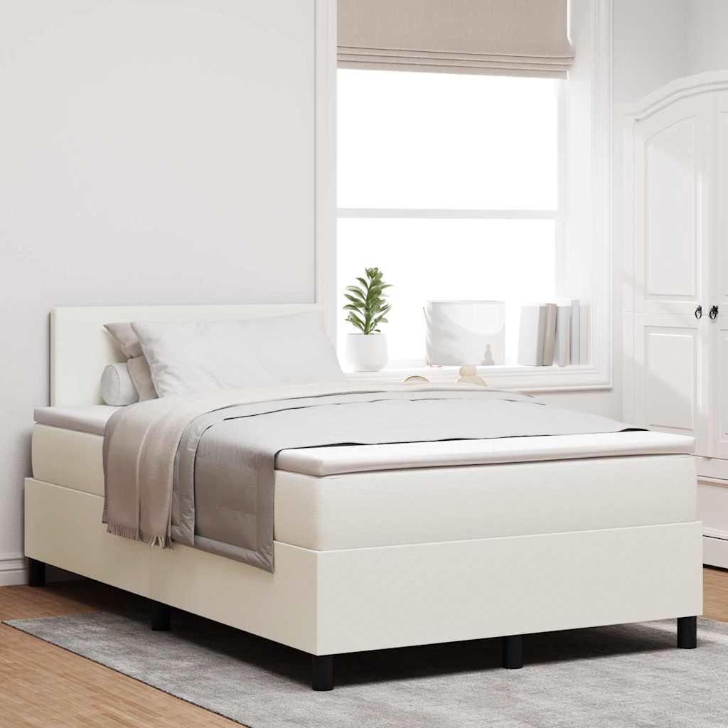 LED Box Spring Bed Crème en Wit 120 x 200 cm Katoen Stof