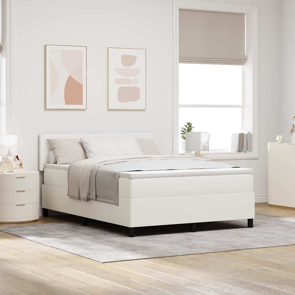 LED Box Spring Bed Crème en Wit 140 x 200 cm Katoen Stof