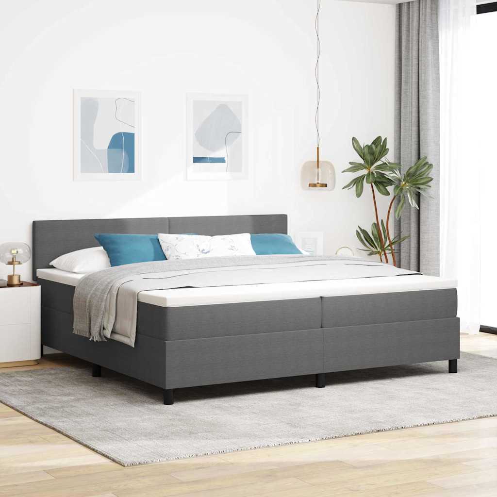LED Box Spring Bed Lichtgrijs en wit. 200 x 200 cm Katoen Stof