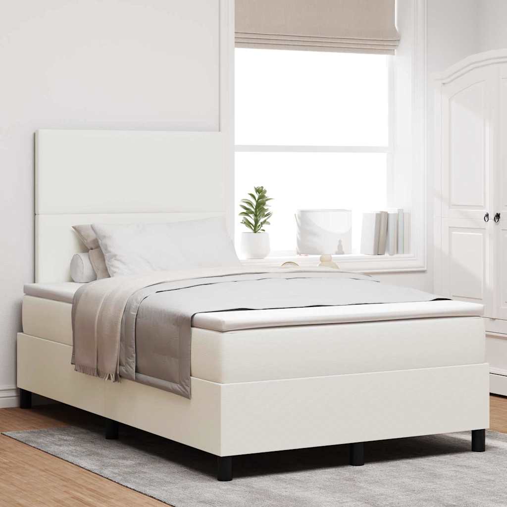 LED Box Spring Bed Crème en Wit 120 x 190 cm Katoen Stof – afbeelding 1