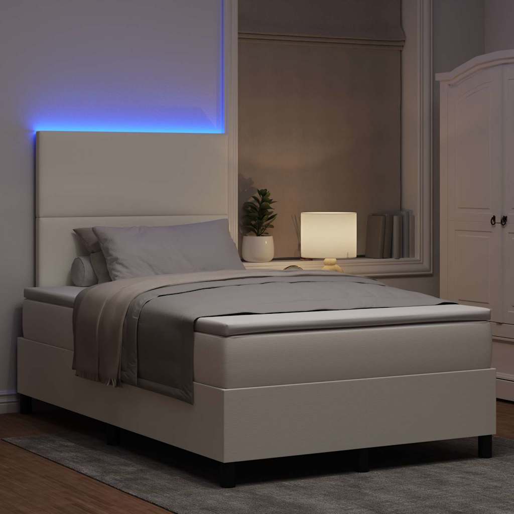 LED Box Spring Bed Crème en Wit 120 x 190 cm Katoen Stof – afbeelding 5