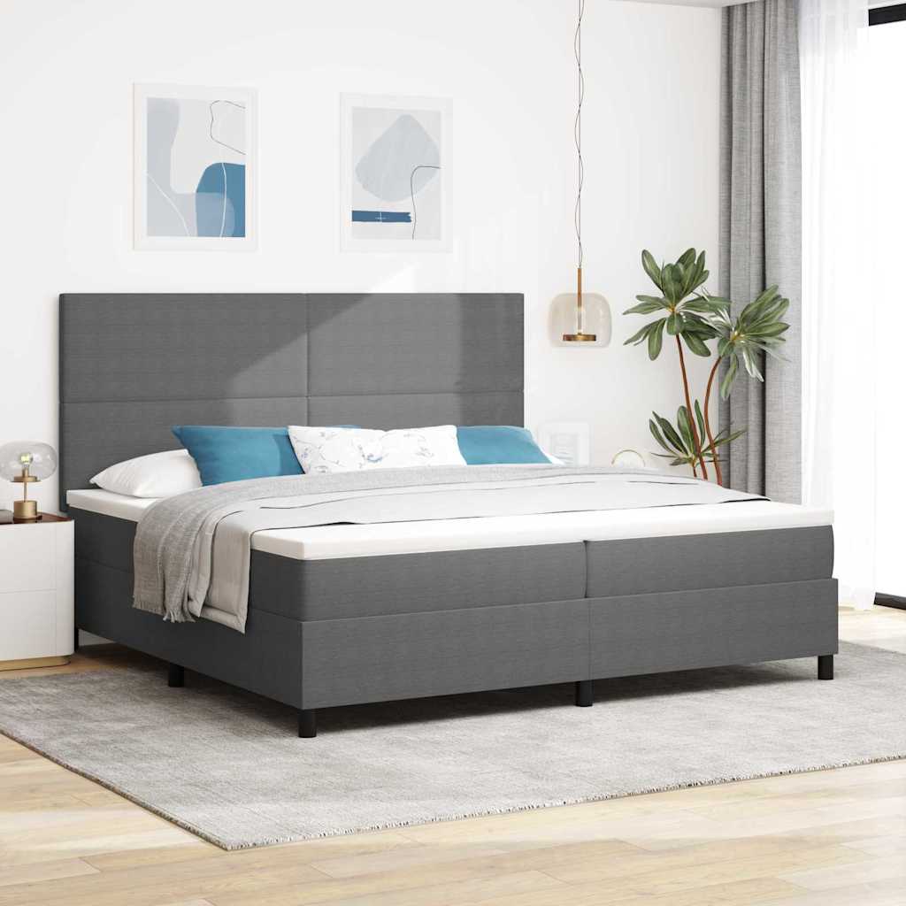 LED Box Spring Bed Lichtgrijs en wit. 200 x 200 cm Katoen Stof