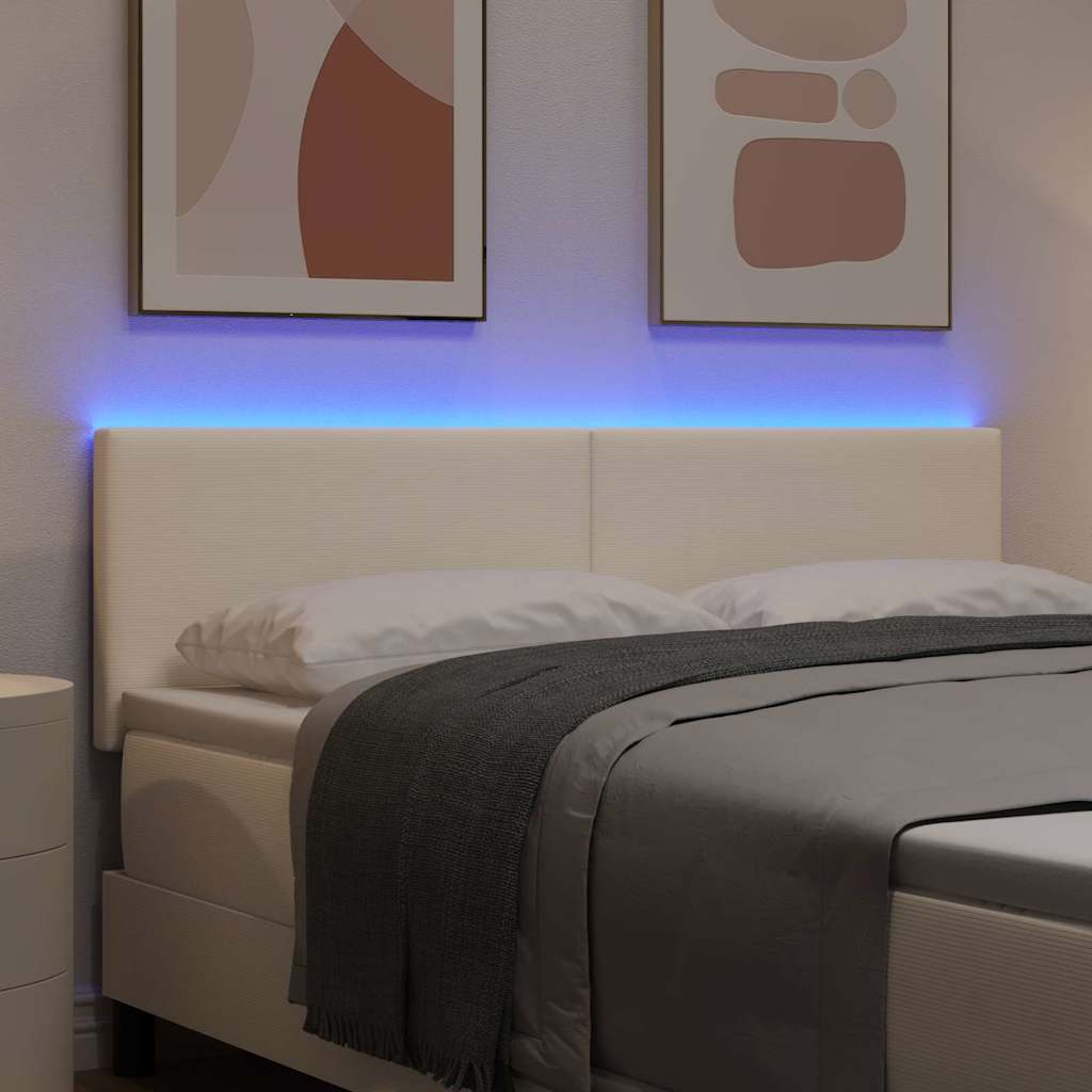 LED Hoofdbord met LED-stripverlichting Crème 144 cm Katoen Stof – afbeelding 4