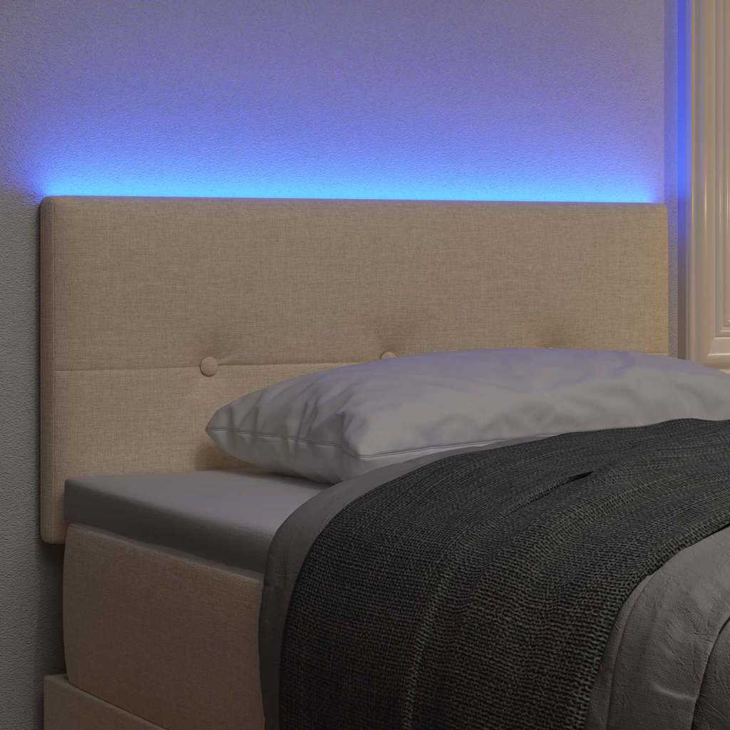 LED Hoofdbord met LED-stripverlichting Crème 90 cm Stof – afbeelding 4