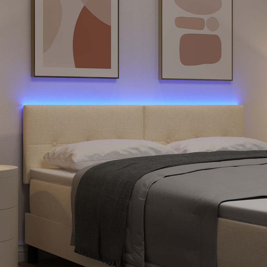 LED Hoofdbord met LED-stripverlichting Crème 160 cm Stof – afbeelding 4