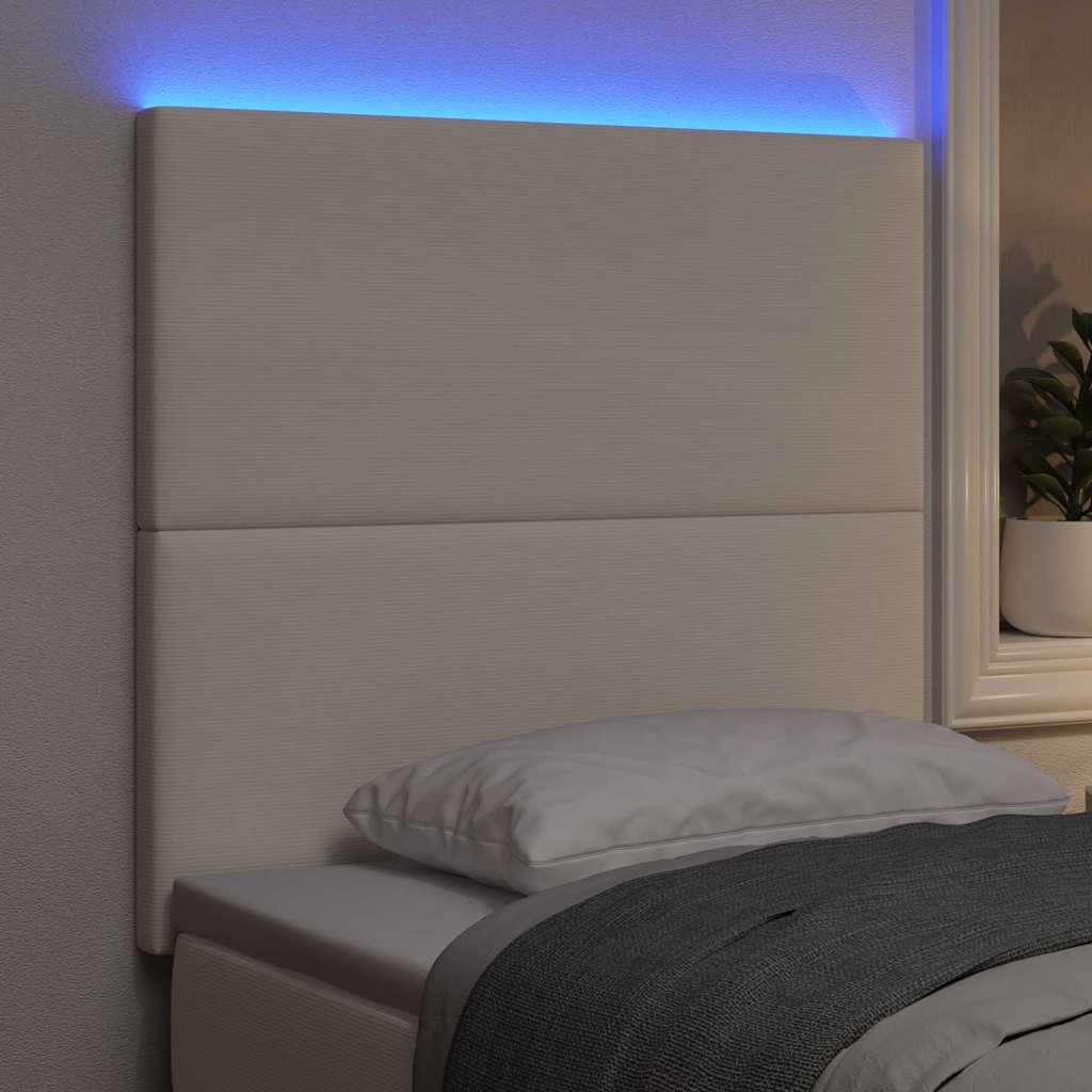 LED Hoofdbord met LED-stripverlichting Crème 100 cm Katoen Stof – afbeelding 4