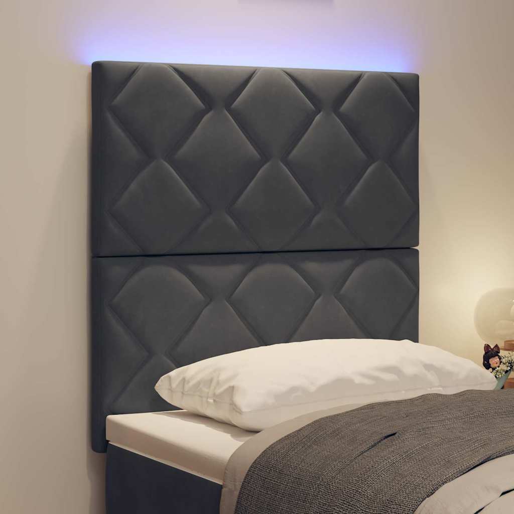 LED Hoofdbord Donkergrijs 80 cm Fluweel – afbeelding 4