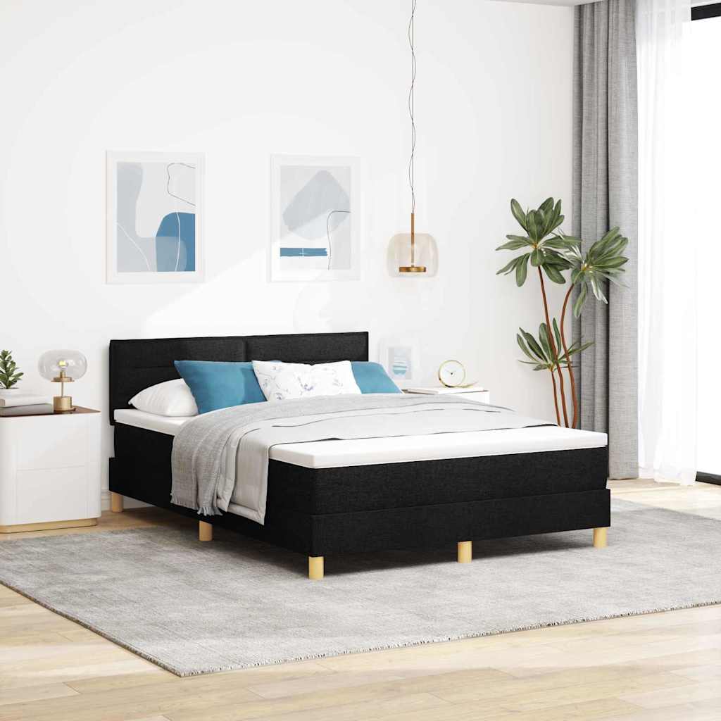 Boxspringbed met kussen met hoofdeinde Zwart 140 x 200 cm Stof – afbeelding 1