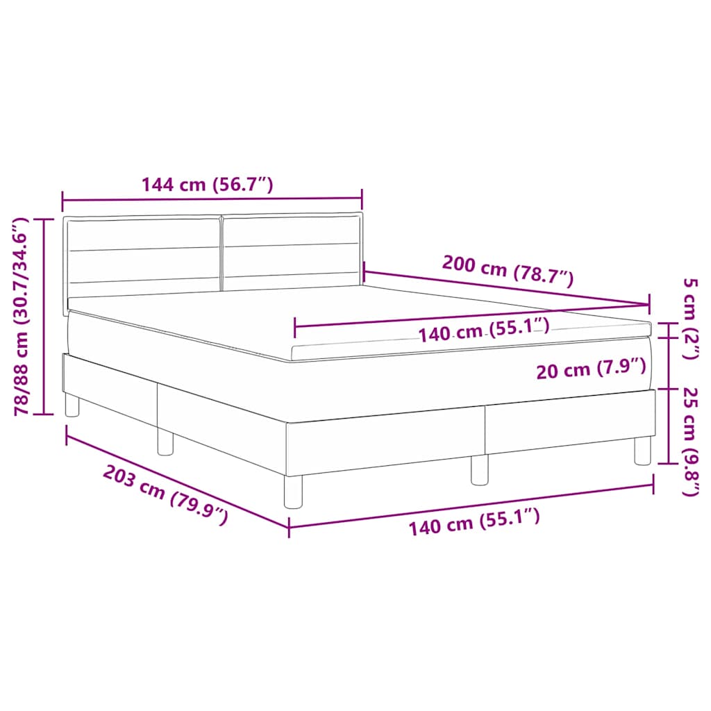 Boxspringbed met kussen Donkerbruin 140 x 200 cm Stof – afbeelding 12