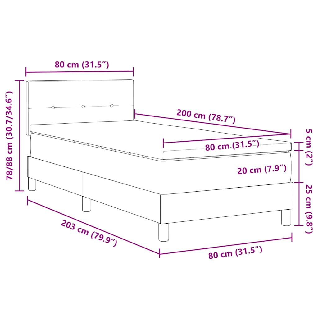 Boxspringbed met kussen met hoofdeinde Blauw 80 x 200 cm Stof – afbeelding 12