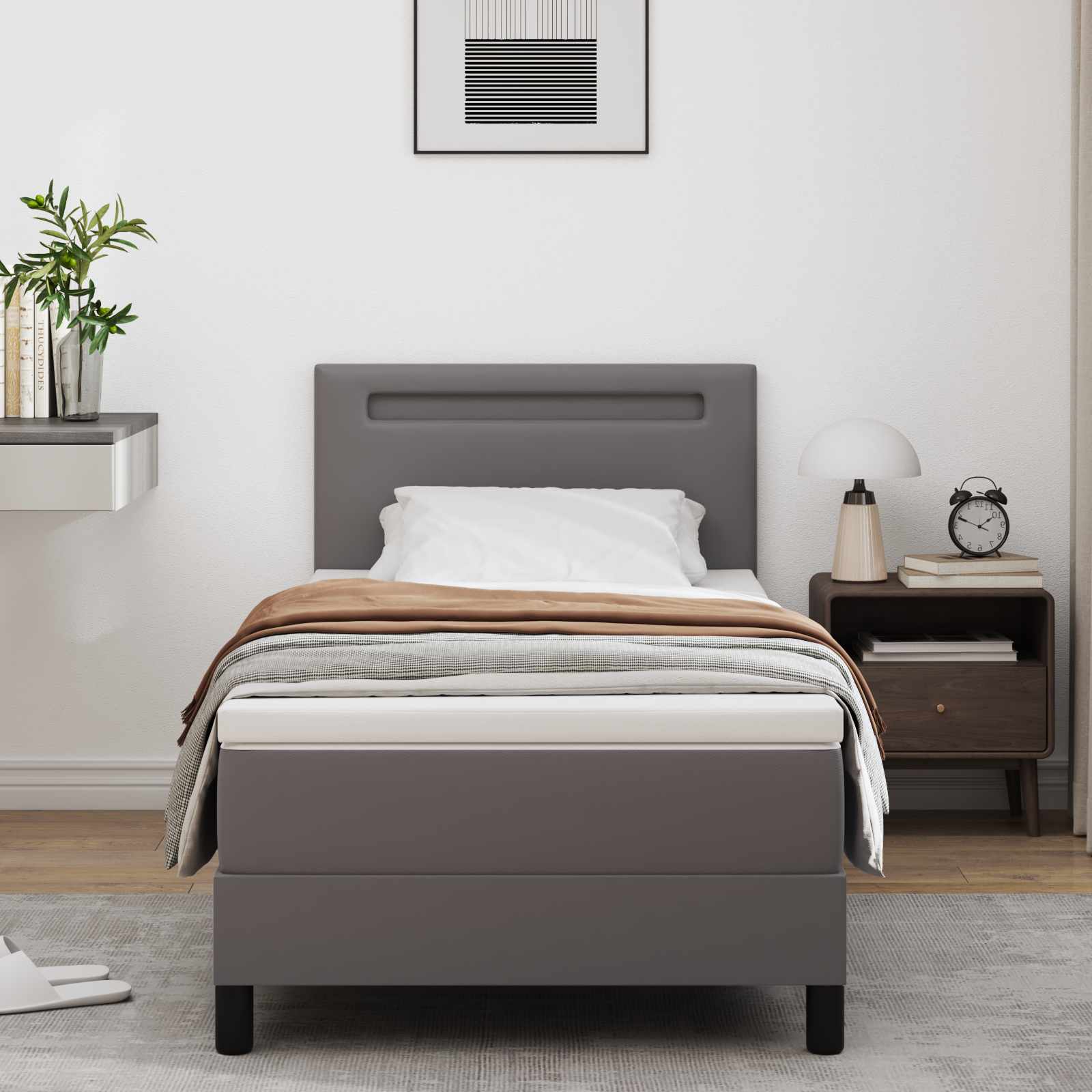 Boxspringbed met matras Grijs 90 x 200 cm Kunstleer – afbeelding 1