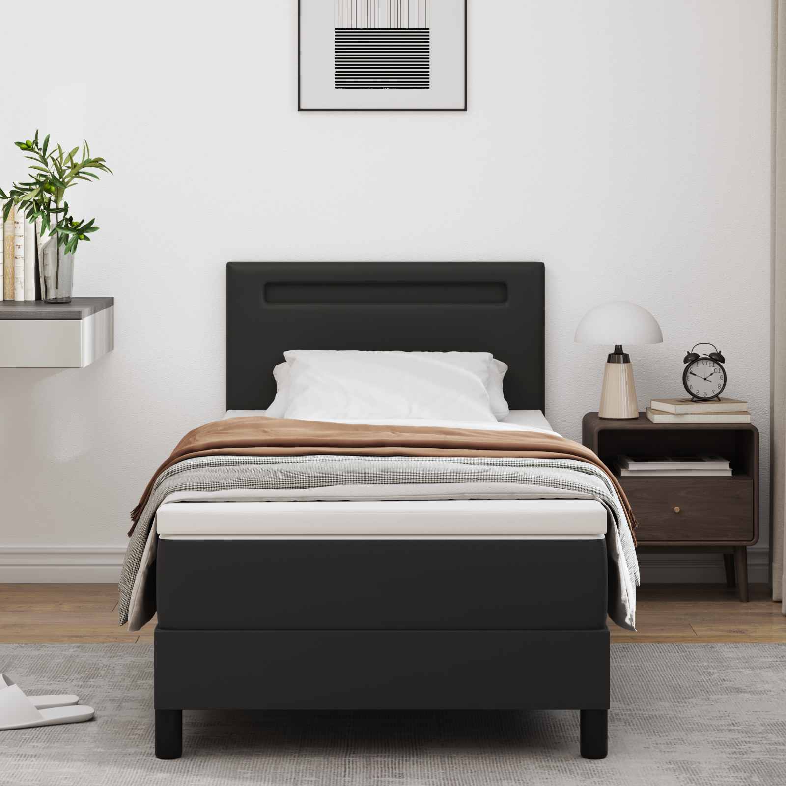 Boxspringbed met matras Zwart 100 x 200 cm Kunstleer – afbeelding 1