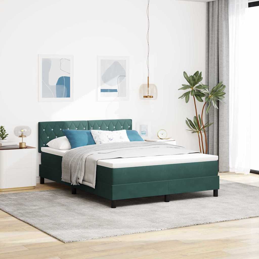 Boxspringbed met matras Donkergroen 140 x 200 cm Fluweel – afbeelding 1