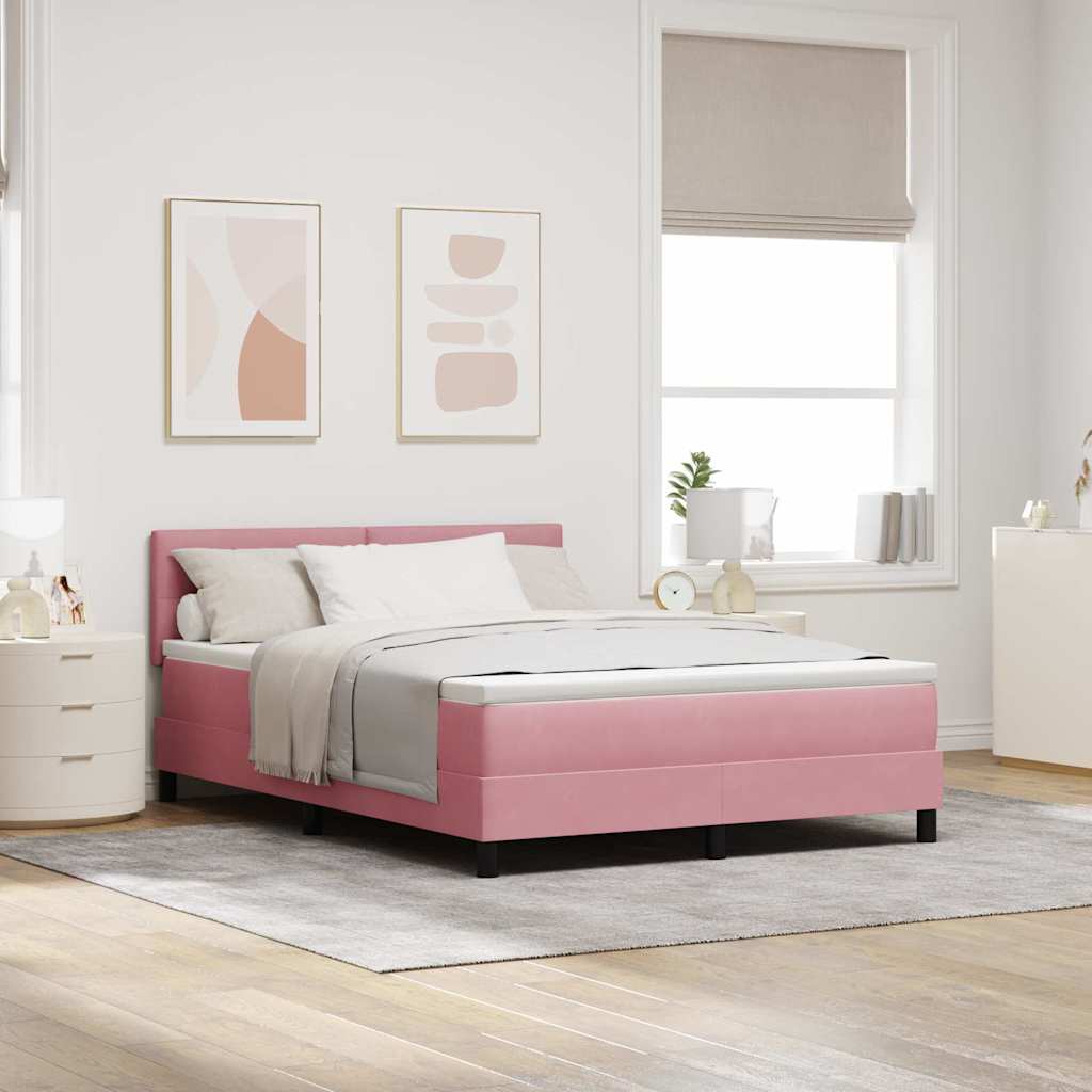 Boxspringbed met matras Roze 140 x 200 cm Fluweel – afbeelding 1