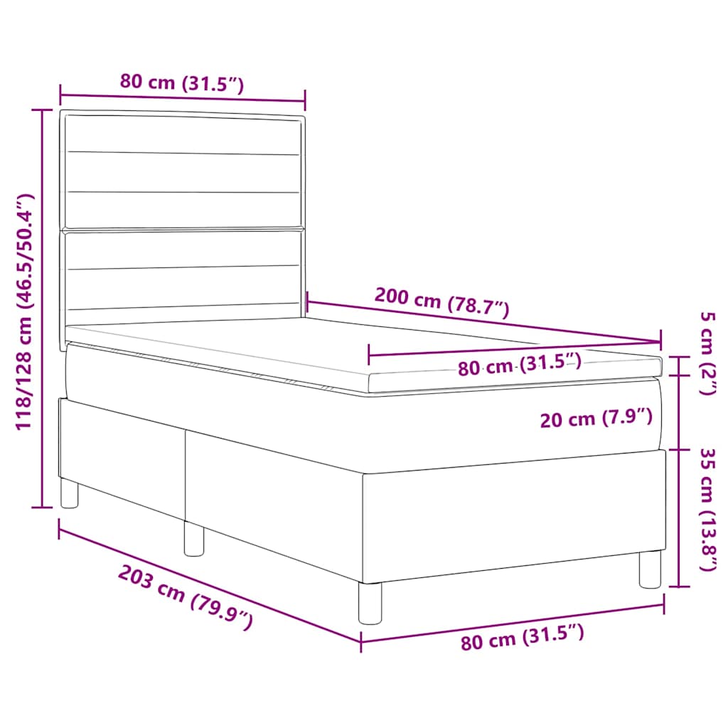 Boxspringbed met matras met hoofdeinde Taupe 80 x 200 cm Stof – afbeelding 12