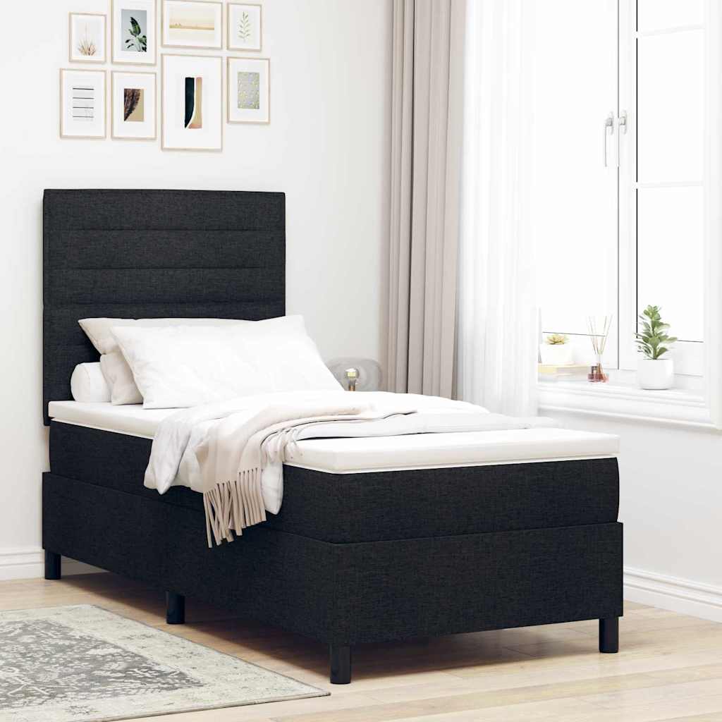 Boxspringbed met matras met hoofdeinde Zwart 90 x 200 cm Stof – afbeelding 1