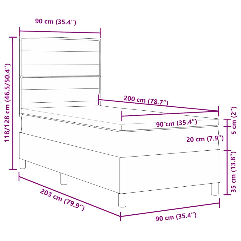 Boxspringbed met matras met hoofdeinde Taupe 90 x 200 cm Stof – afbeelding 12