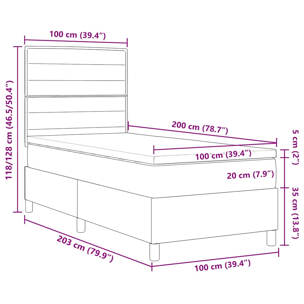 Boxspringbed met matras Donkerbruin 100 x 200 cm Stof – afbeelding 12