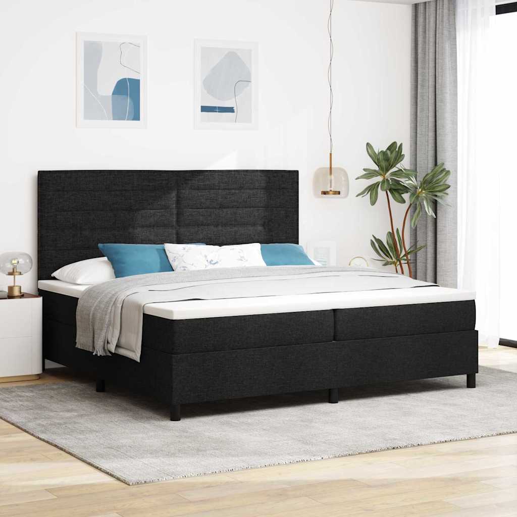 Boxspringbed met matras met hoofdeinde Zwart 200 x 200 cm Stof – afbeelding 1