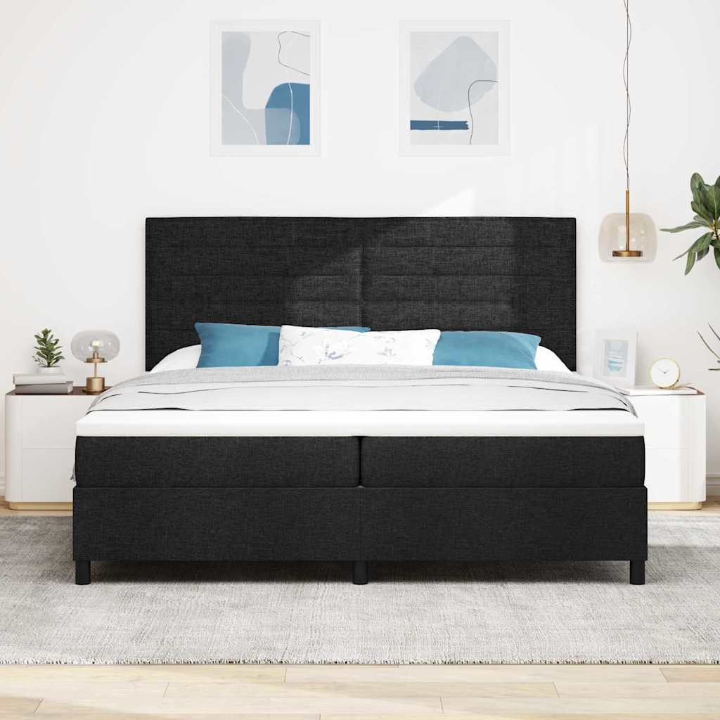 Boxspringbed met matras met hoofdeinde Zwart 200 x 200 cm Stof – afbeelding 3