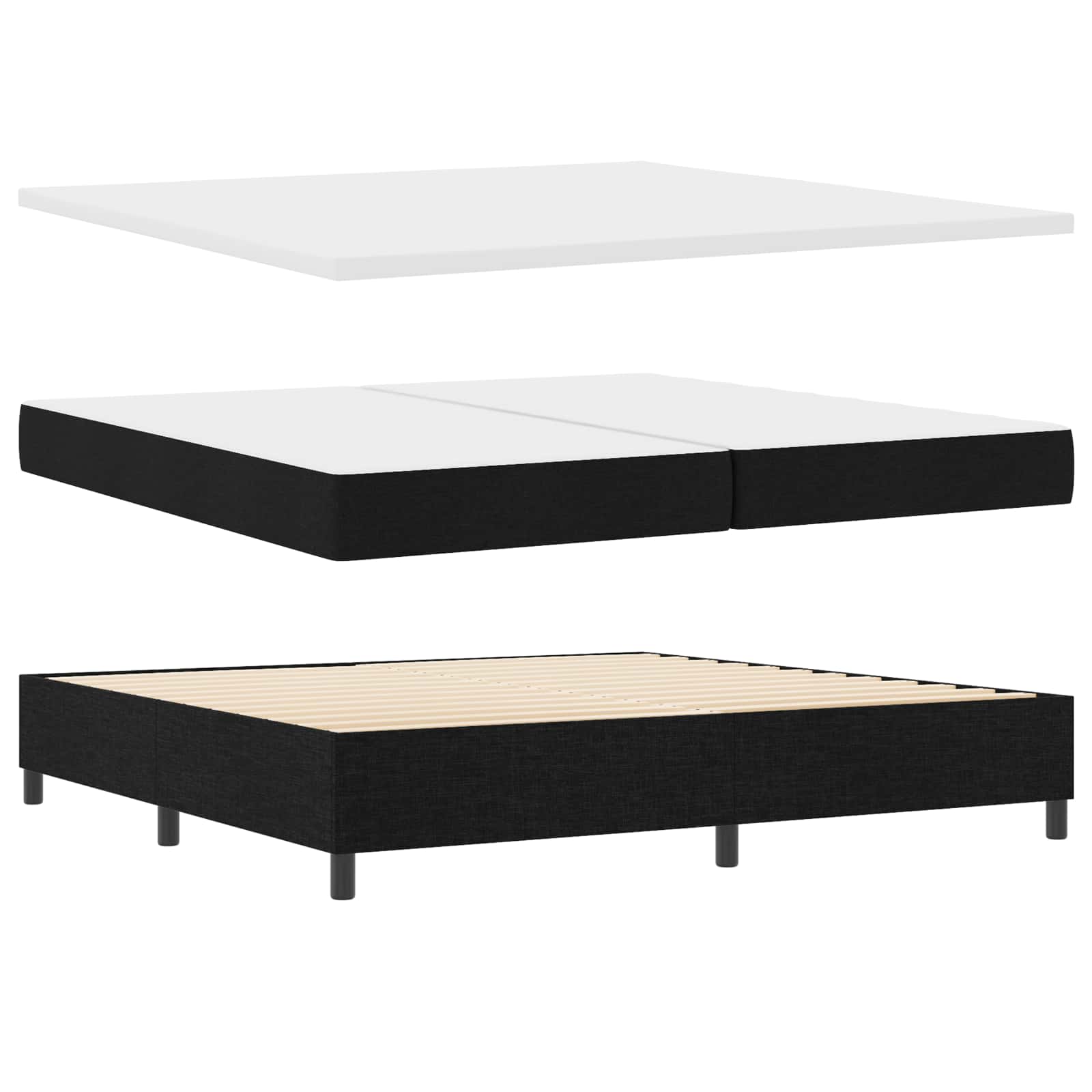 Boxspringbed met matras met hoofdeinde Zwart 200 x 200 cm Stof – afbeelding 5
