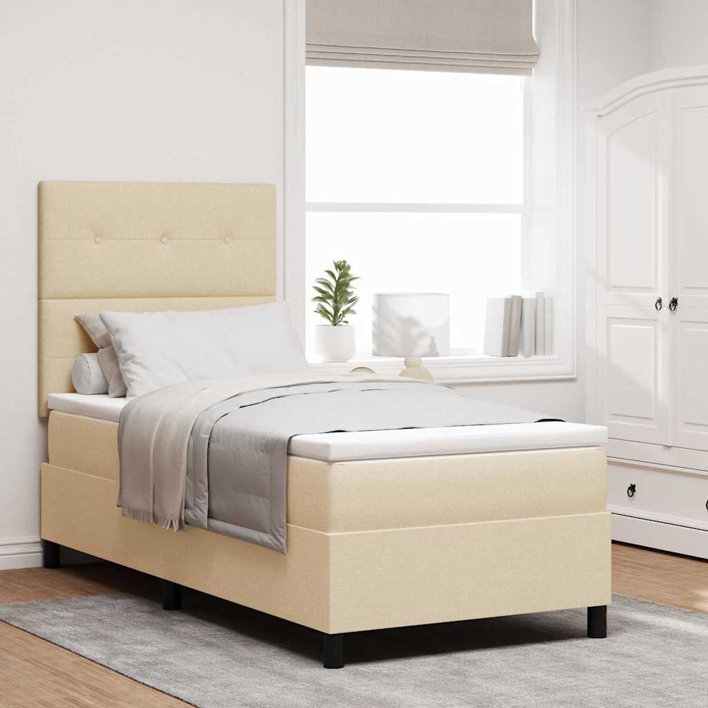 Boxspringbed met matras met hoofdeinde Crème 90 x 190 cm Stof – afbeelding 1