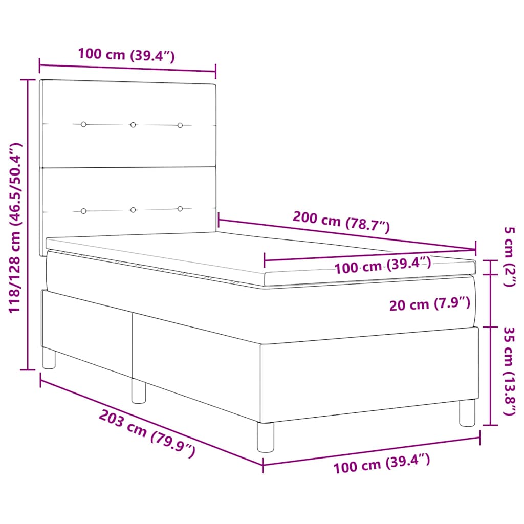 Boxspringbed met hoofdeinde Donkergrijs 100 x 200 cm Stof – afbeelding 12