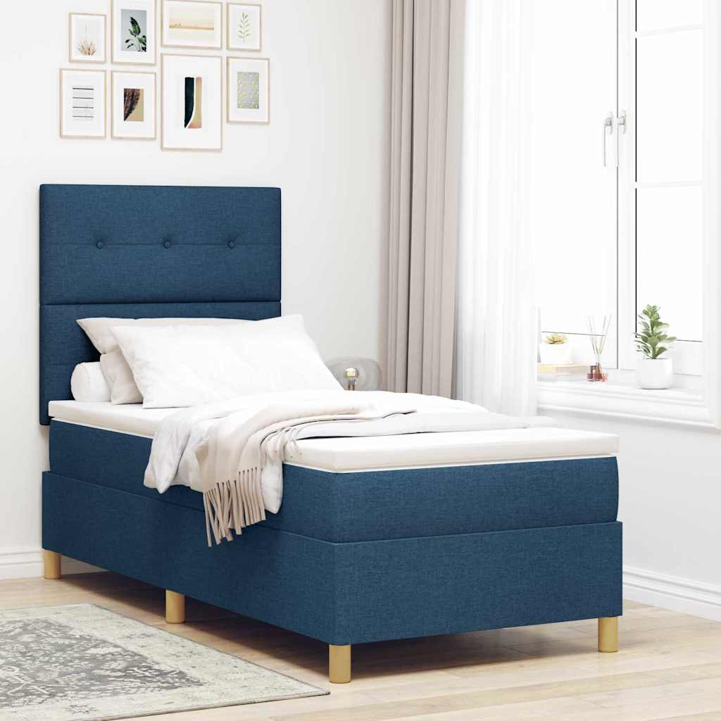 Boxspringbed met matras met hoofdeinde Blauw 80 x 200 cm Stof – afbeelding 1