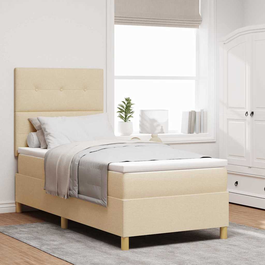 Boxspringbed met matras met hoofdeinde Crème 100 x 200 cm Stof – afbeelding 1