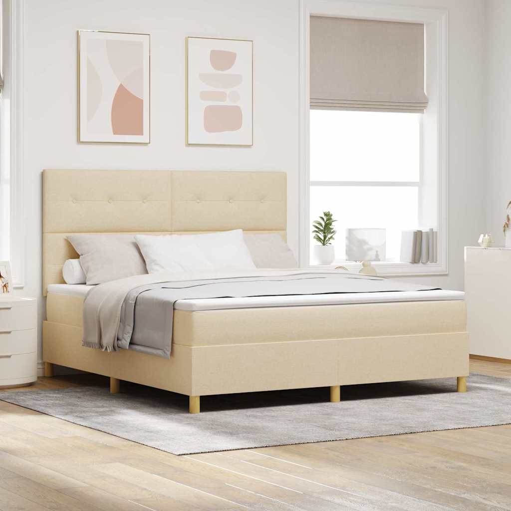 Boxspringbed met matras met hoofdeinde Crème 180 x 200 cm Stof – afbeelding 1