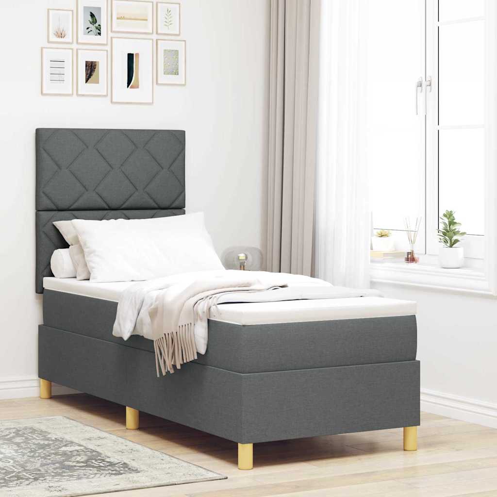 Boxspringbed met hoofdeinde Donkergrijs 80 x 200 cm Stof – afbeelding 1