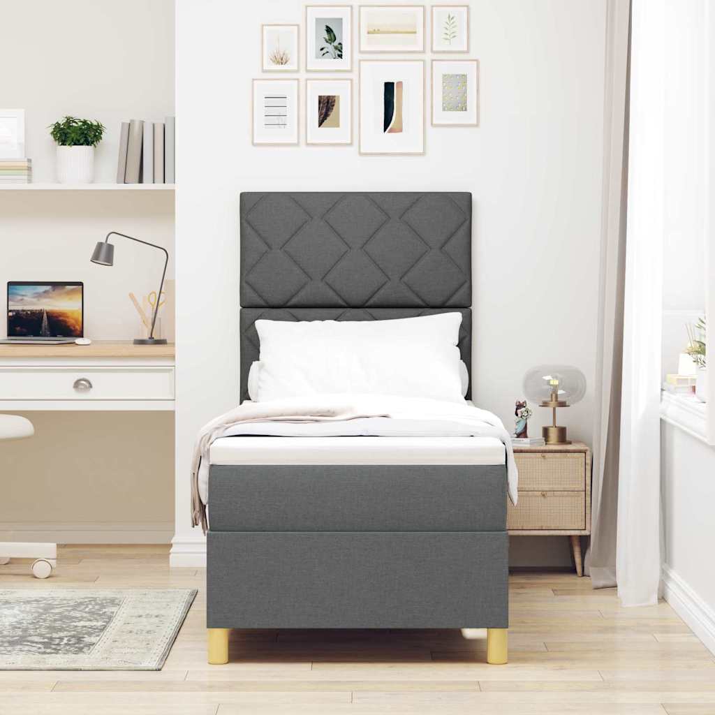 Boxspringbed met hoofdeinde Donkergrijs 80 x 200 cm Stof – afbeelding 3